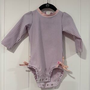 Ruffle Butts Purple and White Striped Swimsuit with Bows